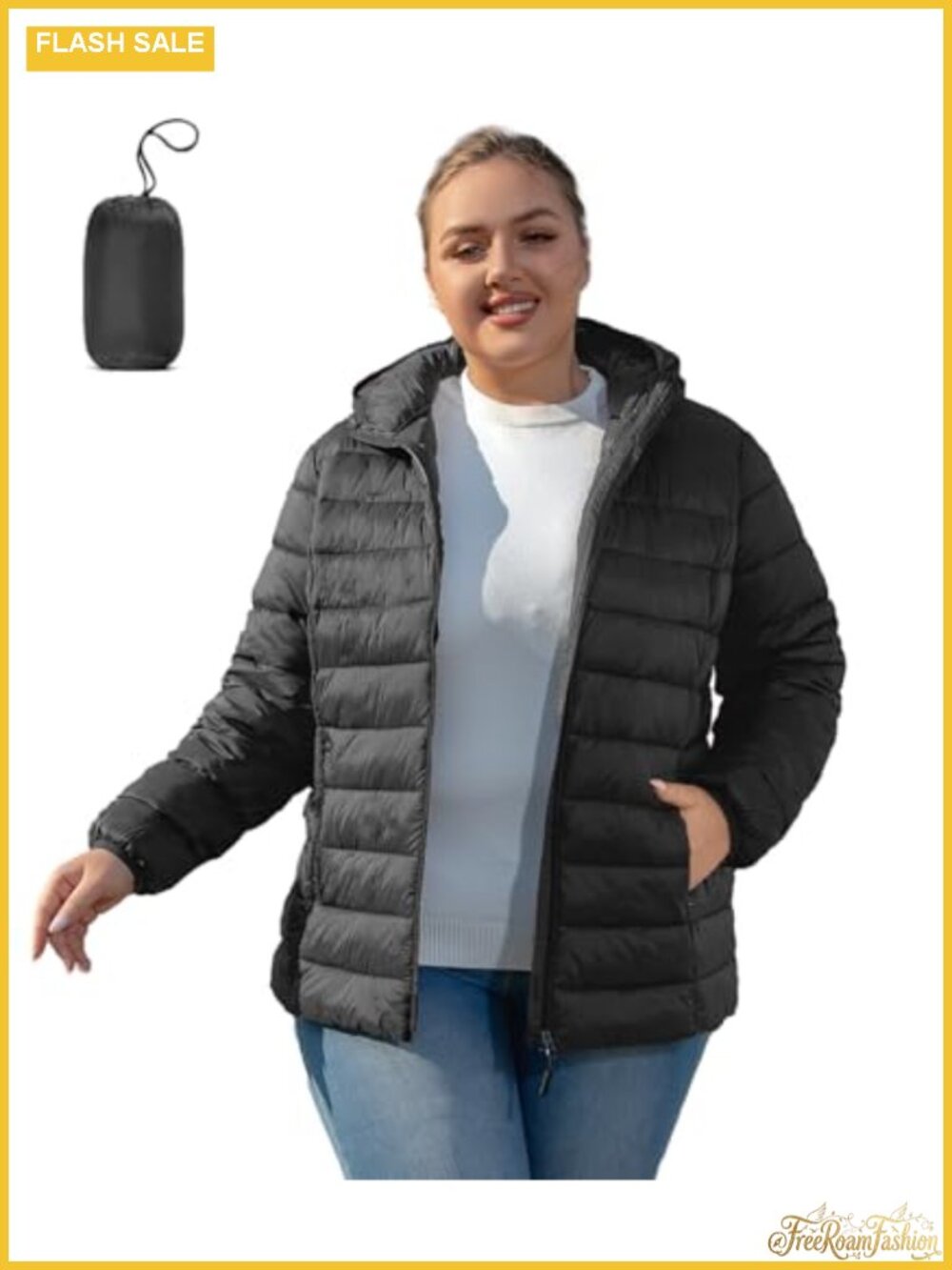 Plus Size Puffer Jacket Water-Resistant Packable Winter Coat Lightweight